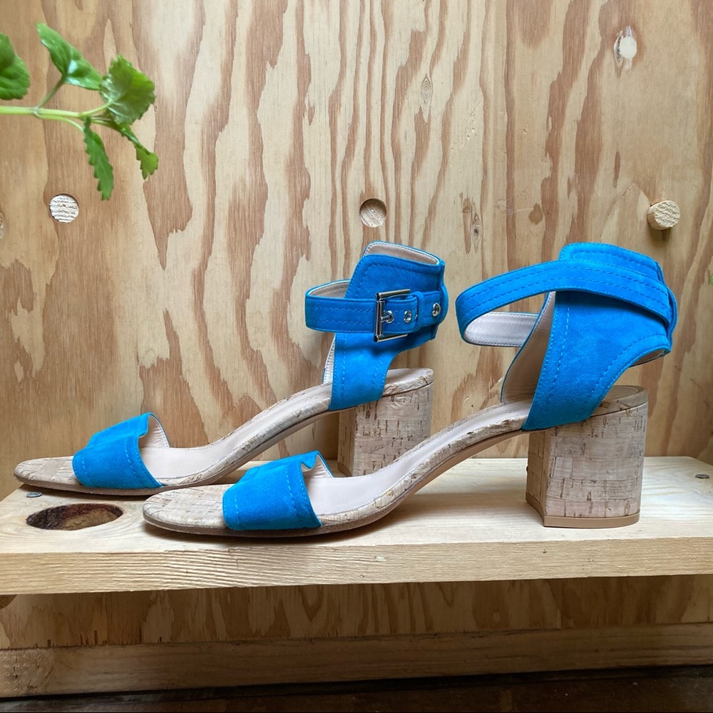 Gianvito Rossi turquoise suede cork sandals size 42